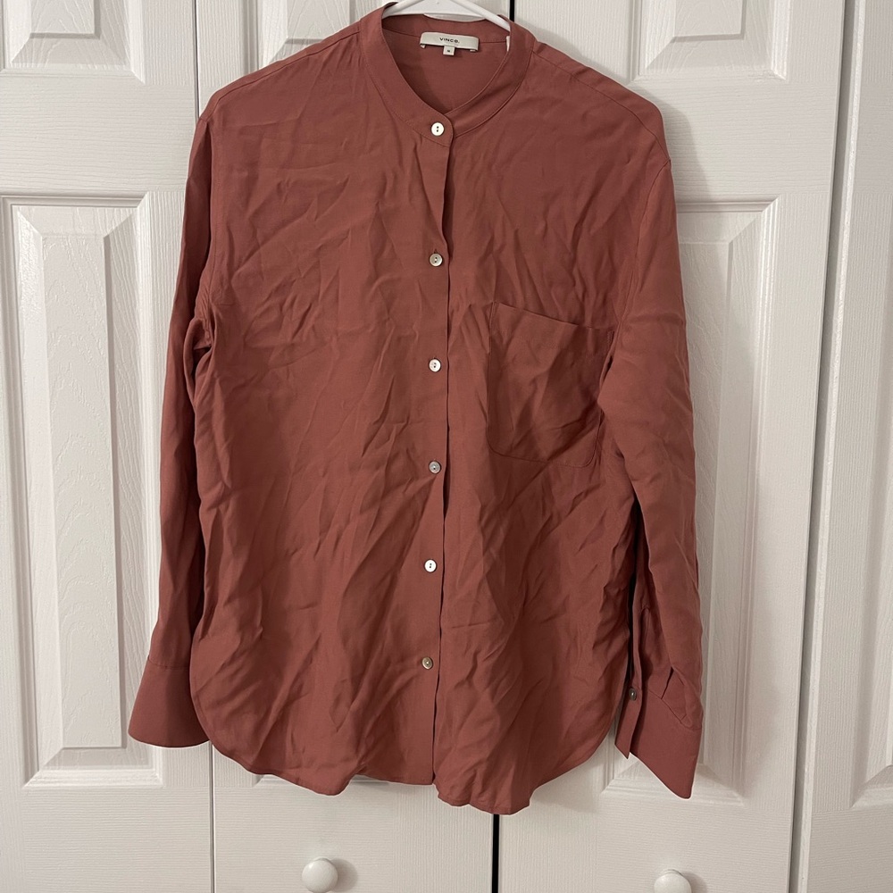 Vince Mauve Collarless Blouse